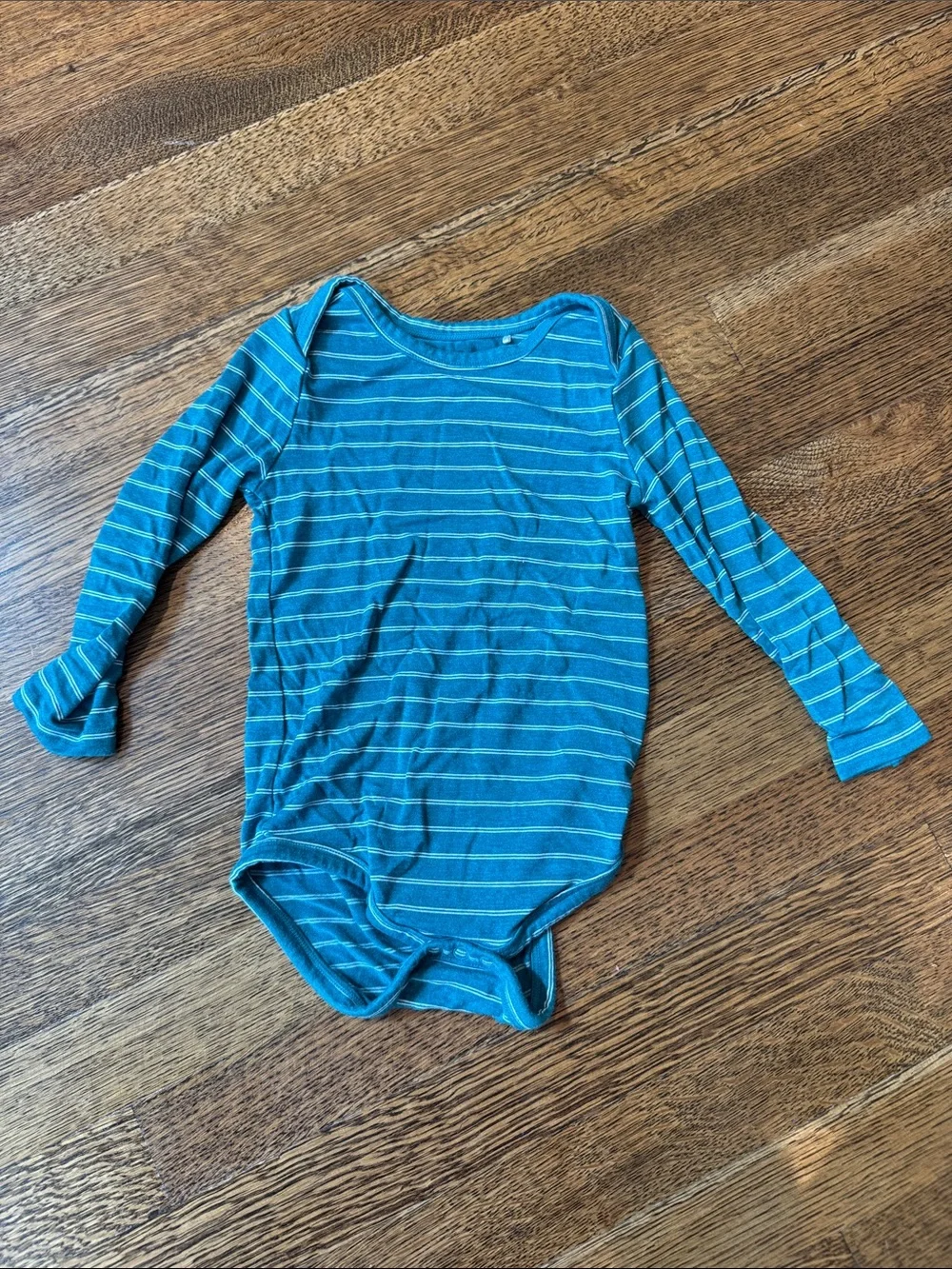 Long Sleeve One-Piece Bodysuit in Teal Stripes
